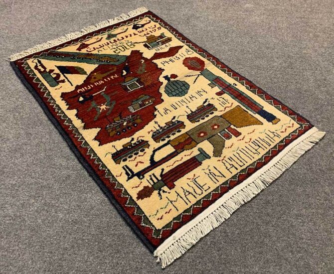 Hand Knotted Afghan War Tank A K 47 Balouch Pictorial Wall Hanging Wool Area Rug 2.5 x 1.9 Ft (5798 HM) - Image 6