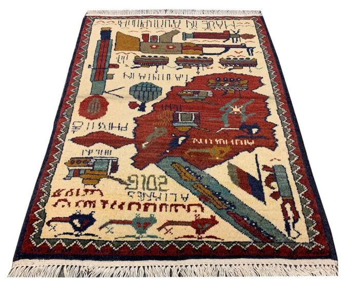 Hand Knotted Afghan War Tank A K 47 Balouch Pictorial Wall Hanging Wool Area Rug 2.5 x 1.9 Ft (5798 HM) - Image 2