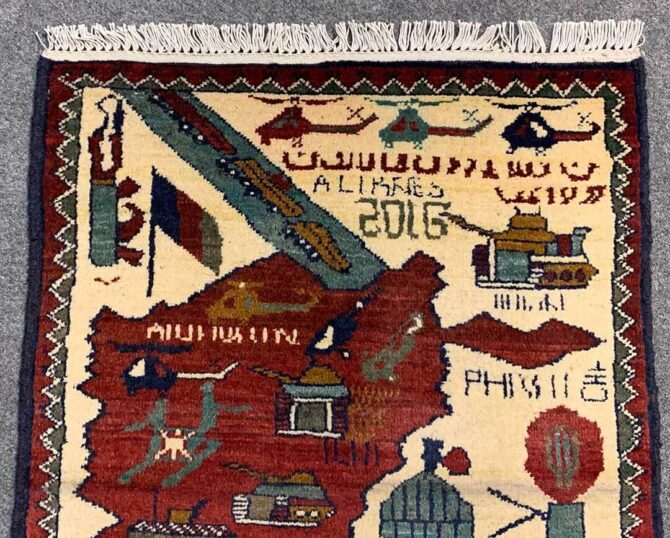 Hand Knotted Afghan War Tank A K 47 Balouch Pictorial Wall Hanging Wool Area Rug 2.5 x 1.9 Ft (5798 HM) - Image 4