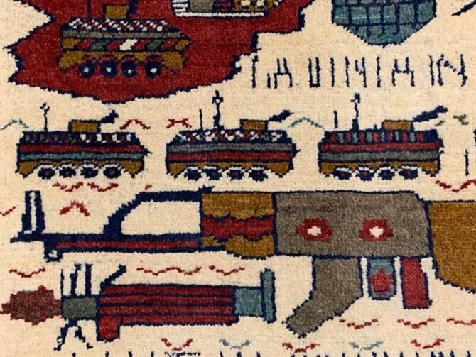 Hand Knotted Afghan War Tank A K 47 Balouch Pictorial Wall Hanging Wool Area Rug 2.5 x 1.9 Ft (5798 HM) - Image 5