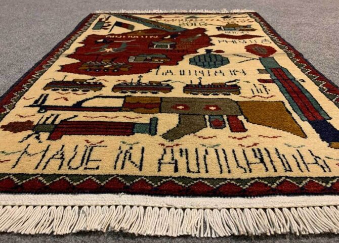 Hand Knotted Afghan War Tank A K 47 Balouch Pictorial Wall Hanging Wool Area Rug 2.5 x 1.9 Ft (5798 HM) - Image 3