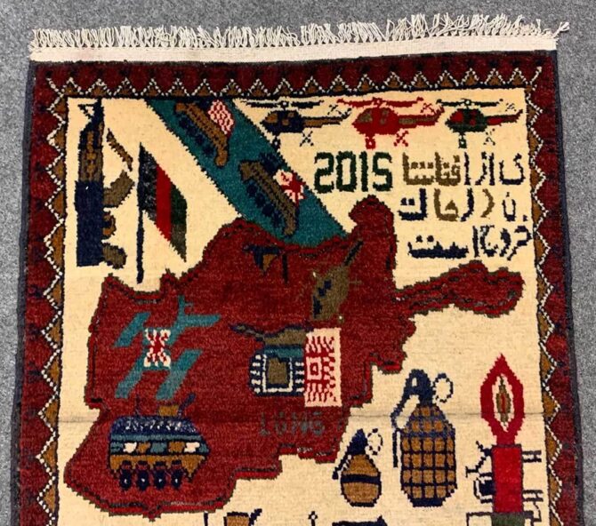 Hand Knotted Afghan War Tank A K 47 Balouch Pictorial Wall Hanging Wool Area Rug 3 x 2 Ft (5800 HM) - Image 4