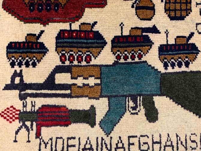 Hand Knotted Afghan War Tank A K 47 Balouch Pictorial Wall Hanging Wool Area Rug 3 x 2 Ft (5800 HM) - Image 5