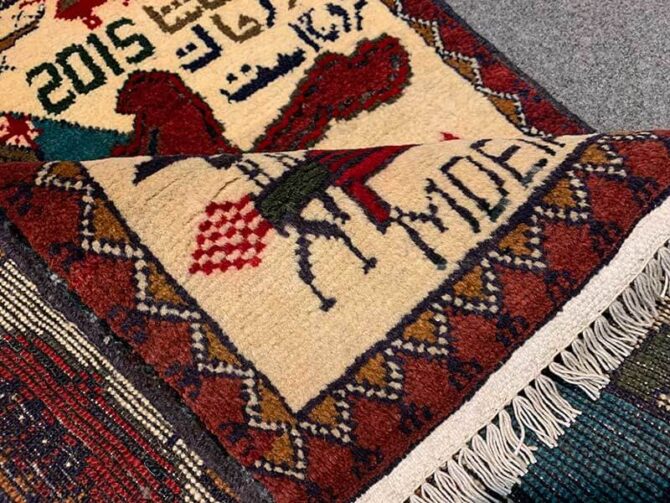 Hand Knotted Afghan War Tank A K 47 Balouch Pictorial Wall Hanging Wool Area Rug 3 x 2 Ft (5800 HM) - Image 7