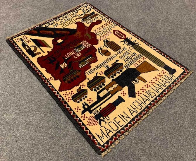 Hand Knotted Afghan War Tank A K 47 Balouch Pictorial Wall Hanging Wool Area Rug 3 x 2 Ft (5801 HM) - Image 7