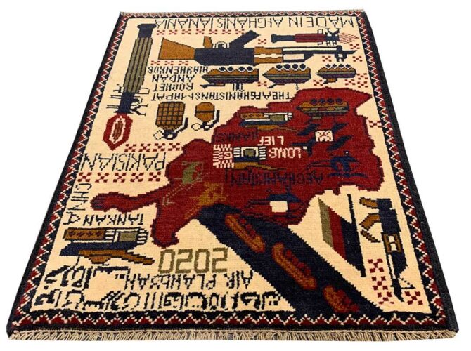 Hand Knotted Afghan War Tank A K 47 Balouch Pictorial Wall Hanging Wool Area Rug 3 x 2 Ft (5801 HM) - Image 2