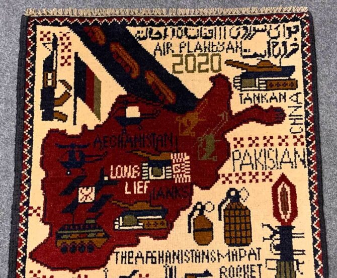 Hand Knotted Afghan War Tank A K 47 Balouch Pictorial Wall Hanging Wool Area Rug 3 x 2 Ft (5801 HM) - Image 5