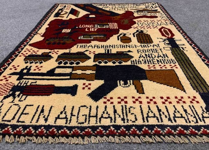 Hand Knotted Afghan War Tank A K 47 Balouch Pictorial Wall Hanging Wool Area Rug 3 x 2 Ft (5801 HM) - Image 4