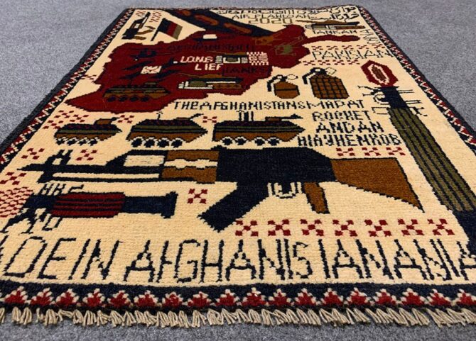 Hand Knotted Afghan War Tank A K 47 Balouch Pictorial Wall Hanging Wool Area Rug 3 x 2 Ft (5801 HM) - Image 3