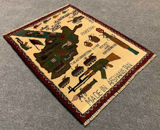 Hand Knotted Afghan War Tank A K 47 Balouch Pictorial Wall Hanging Wool Area Rug 3 x 2 Ft (5806 HM) - Image 6