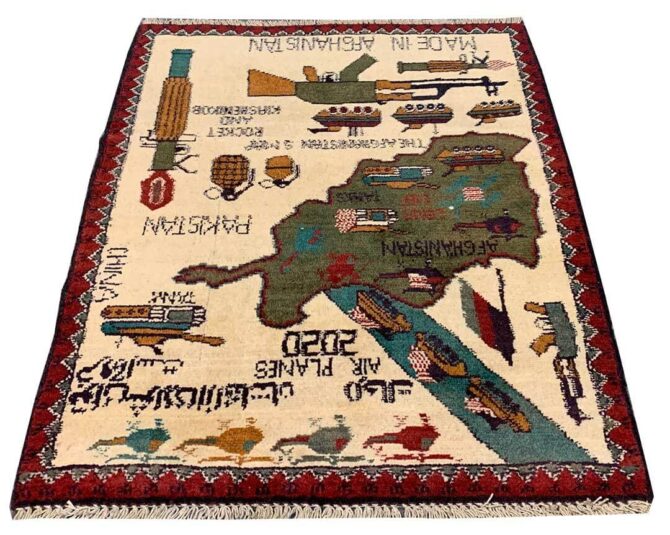 Hand Knotted Afghan War Tank A K 47 Balouch Pictorial Wall Hanging Wool Area Rug 3 x 2 Ft (5806 HM) - Image 2