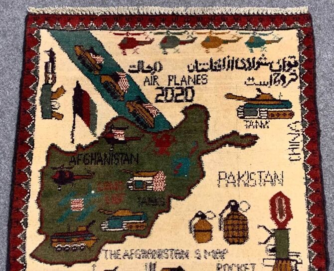 Hand Knotted Afghan War Tank A K 47 Balouch Pictorial Wall Hanging Wool Area Rug 3 x 2 Ft (5806 HM) - Image 4