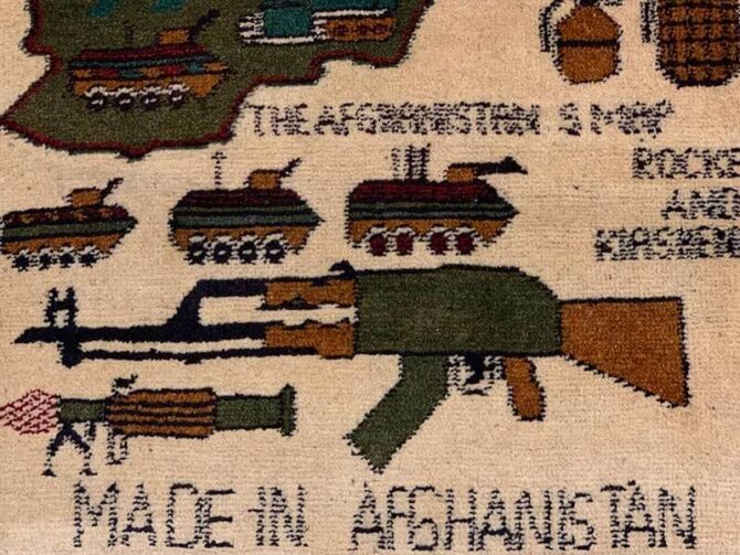 Hand Knotted Afghan War Tank A K 47 Balouch Pictorial Wall Hanging Wool Area Rug 3 x 2 Ft (5806 HM) - Image 5