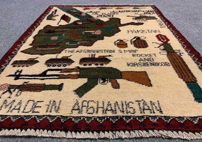 Hand Knotted Afghan War Tank A K 47 Balouch Pictorial Wall Hanging Wool Area Rug 3 x 2 Ft (5806 HM) - Image 3
