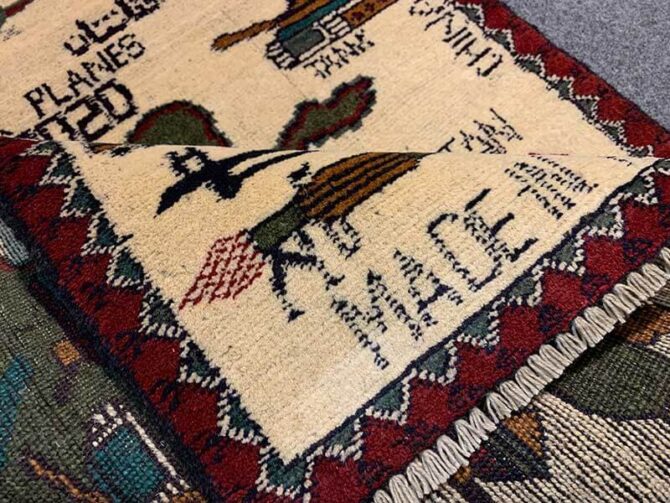 Hand Knotted Afghan War Tank A K 47 Balouch Pictorial Wall Hanging Wool Area Rug 3 x 2 Ft (5806 HM) - Image 7