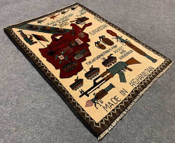 Hand Knotted Afghan War Tank A K 47 Balouch Pictorial Wall Hanging Wool Area Rug 3 x 2 Ft (5808 HM) - Image 6