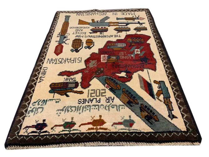 Hand Knotted Afghan War Tank A K 47 Balouch Pictorial Wall Hanging Wool Area Rug 3 x 2 Ft (5808 HM) - Image 2