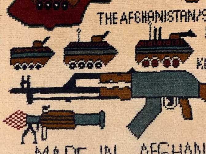 Hand Knotted Afghan War Tank A K 47 Balouch Pictorial Wall Hanging Wool Area Rug 3 x 2 Ft (5808 HM) - Image 5