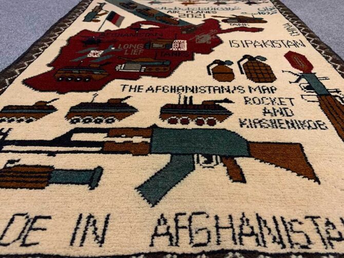 Hand Knotted Afghan War Tank A K 47 Balouch Pictorial Wall Hanging Wool Area Rug 3 x 2 Ft (5808 HM) - Image 3