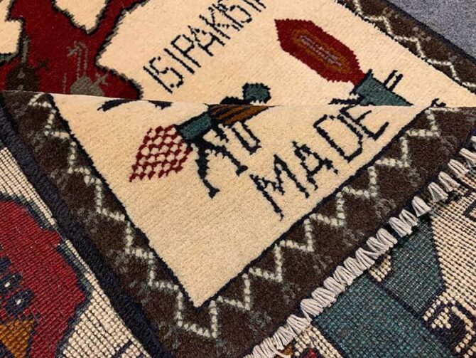 Hand Knotted Afghan War Tank A K 47 Balouch Pictorial Wall Hanging Wool Area Rug 3 x 2 Ft (5808 HM) - Image 7