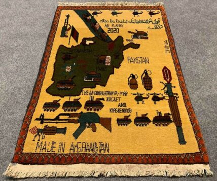 Hand Knotted Afghan War Tank A K 47 Balouch Pictorial Wall Hanging Wool Area Rug 3 x 2 Ft (5824 HM)