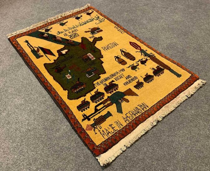 Hand Knotted Afghan War Tank A K 47 Balouch Pictorial Wall Hanging Wool Area Rug 3 x 2 Ft (5824 HM) - Image 6