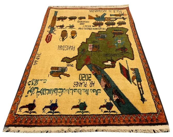 Hand Knotted Afghan War Tank A K 47 Balouch Pictorial Wall Hanging Wool Area Rug 3 x 2 Ft (5824 HM) - Image 2