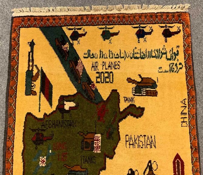 Hand Knotted Afghan War Tank A K 47 Balouch Pictorial Wall Hanging Wool Area Rug 3 x 2 Ft (5824 HM) - Image 4