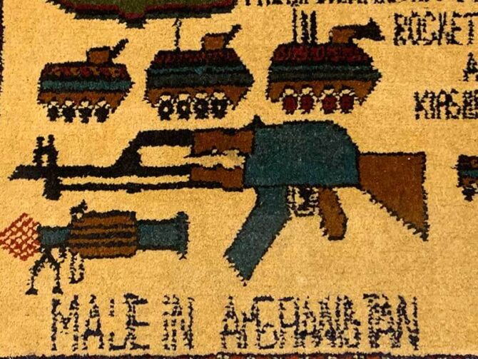 Hand Knotted Afghan War Tank A K 47 Balouch Pictorial Wall Hanging Wool Area Rug 3 x 2 Ft (5824 HM) - Image 5