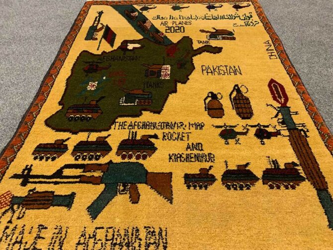 Hand Knotted Afghan War Tank A K 47 Balouch Pictorial Wall Hanging Wool Area Rug 3 x 2 Ft (5824 HM) - Image 3