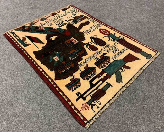 Hand Knotted Afghan War Tank A K 47 Balouch Pictorial Wall Hanging Wool Area Rug 3 x 2 Ft (5826 HM) - Image 6