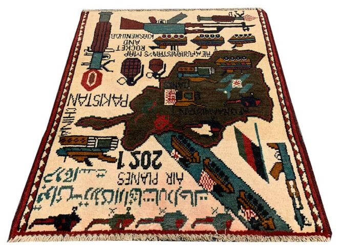Hand Knotted Afghan War Tank A K 47 Balouch Pictorial Wall Hanging Wool Area Rug 3 x 2 Ft (5826 HM) - Image 2