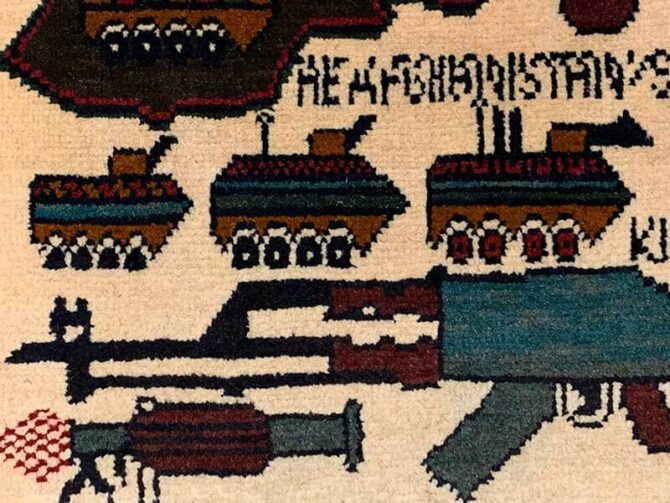 Hand Knotted Afghan War Tank A K 47 Balouch Pictorial Wall Hanging Wool Area Rug 3 x 2 Ft (5826 HM) - Image 5