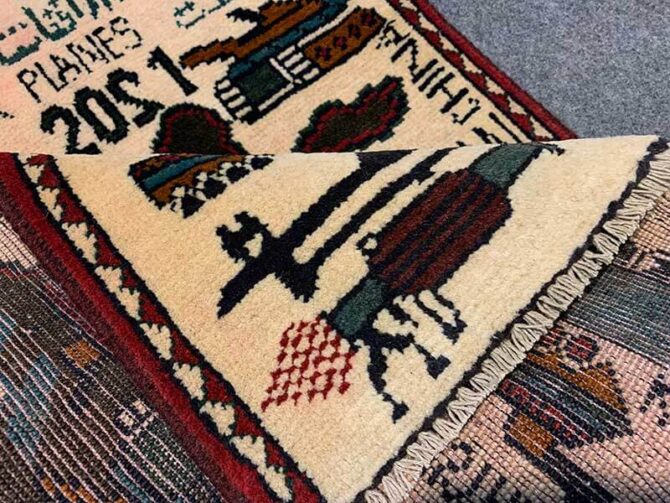 Hand Knotted Afghan War Tank A K 47 Balouch Pictorial Wall Hanging Wool Area Rug 3 x 2 Ft (5826 HM) - Image 7