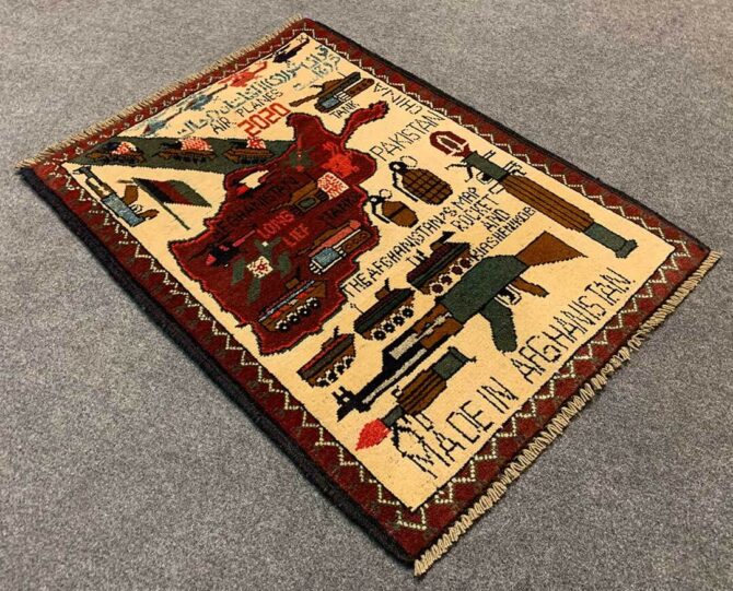 Hand Knotted Afghan War Tank A K 47 Balouch Pictorial Wall Hanging Wool Area Rug 3 x 2 Ft (5827 HM) - Image 6