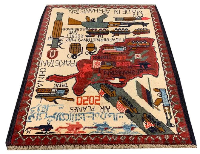 Hand Knotted Afghan War Tank A K 47 Balouch Pictorial Wall Hanging Wool Area Rug 3 x 2 Ft (5827 HM) - Image 2
