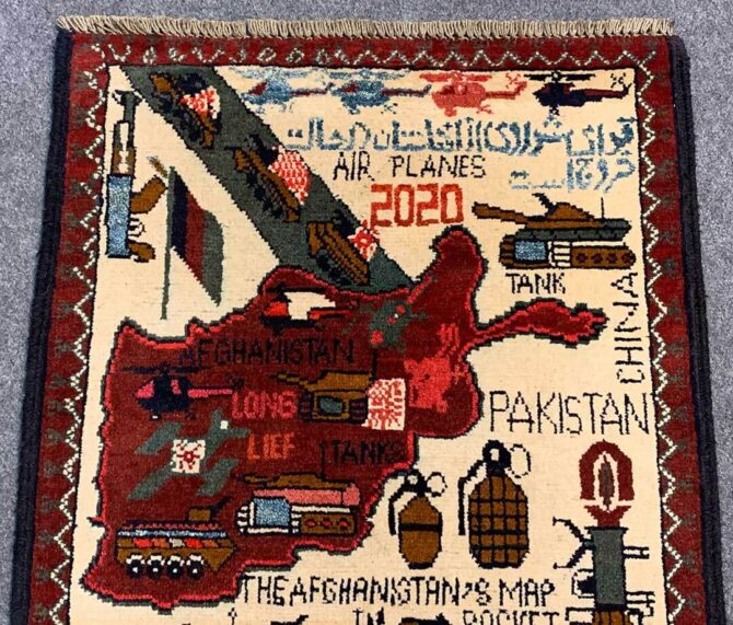 Hand Knotted Afghan War Tank A K 47 Balouch Pictorial Wall Hanging Wool Area Rug 3 x 2 Ft (5827 HM) - Image 4