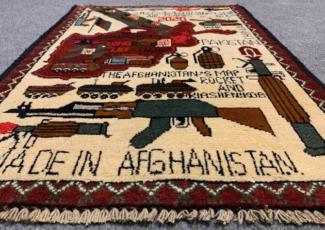 Hand Knotted Afghan War Tank A K 47 Balouch Pictorial Wall Hanging Wool Area Rug 3 x 2 Ft (5827 HM) - Image 3