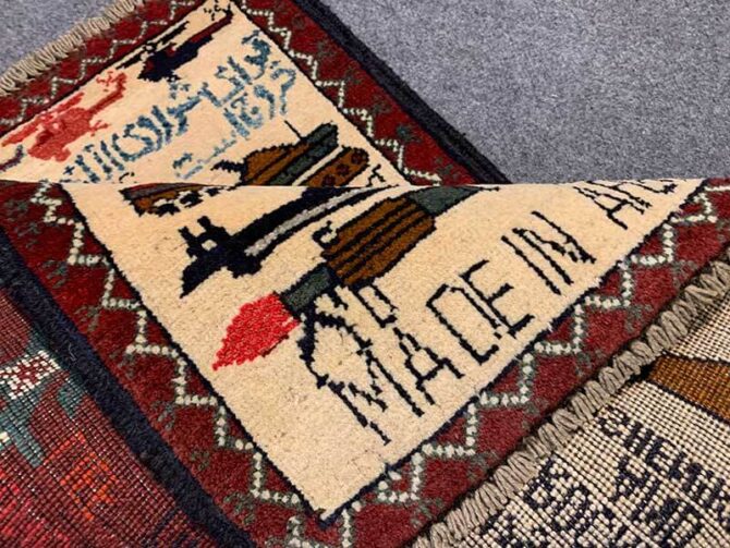 Hand Knotted Afghan War Tank A K 47 Balouch Pictorial Wall Hanging Wool Area Rug 3 x 2 Ft (5827 HM) - Image 7