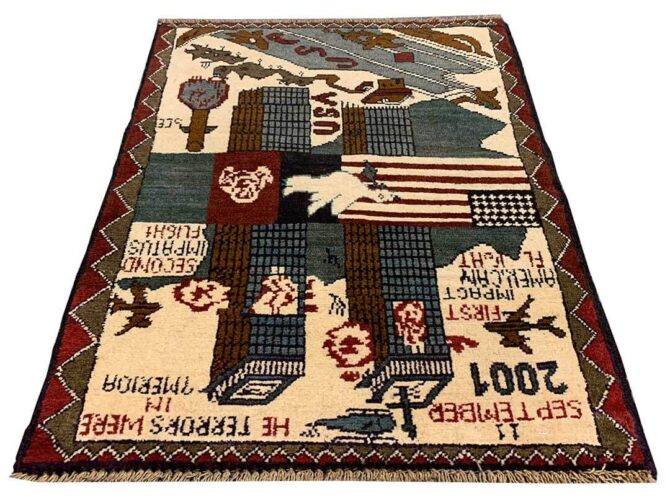 Hand Knotted Afghan War Tank A K 47 Balouch Pictorial Wall Hanging Wool Area Rug 2.5 x 1.10 Ft (5828 HM) - Image 2