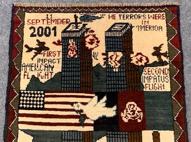 Hand Knotted Afghan War Tank A K 47 Balouch Pictorial Wall Hanging Wool Area Rug 2.5 x 1.10 Ft (5828 HM) - Image 4