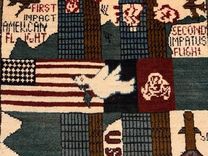 Hand Knotted Afghan War Tank A K 47 Balouch Pictorial Wall Hanging Wool Area Rug 2.5 x 1.10 Ft (5828 HM) - Image 5