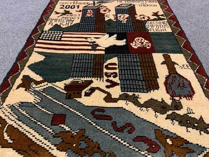 Hand Knotted Afghan War Tank A K 47 Balouch Pictorial Wall Hanging Wool Area Rug 2.5 x 1.10 Ft (5828 HM) - Image 3