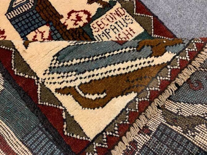 Hand Knotted Afghan War Tank A K 47 Balouch Pictorial Wall Hanging Wool Area Rug 2.5 x 1.10 Ft (5828 HM) - Image 7