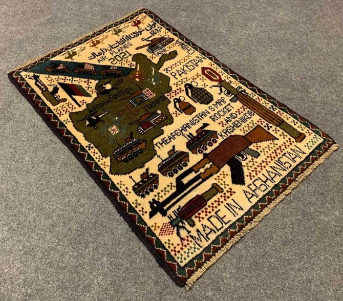 Hand Knotted Afghan War Tank A K 47 Balouch Pictorial Wall Hanging Wool Area Rug 3 x 2 Ft (5834 HM) - Image 6