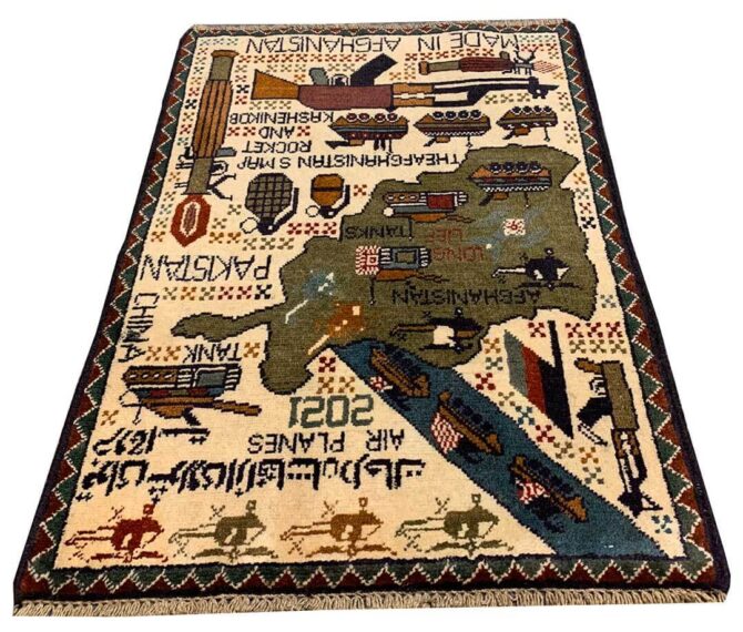 Hand Knotted Afghan War Tank A K 47 Balouch Pictorial Wall Hanging Wool Area Rug 3 x 2 Ft (5834 HM) - Image 2