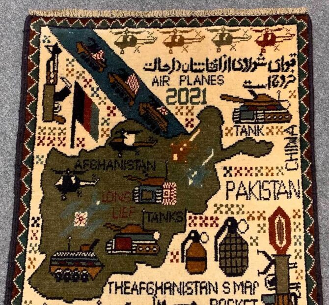 Hand Knotted Afghan War Tank A K 47 Balouch Pictorial Wall Hanging Wool Area Rug 3 x 2 Ft (5834 HM) - Image 4