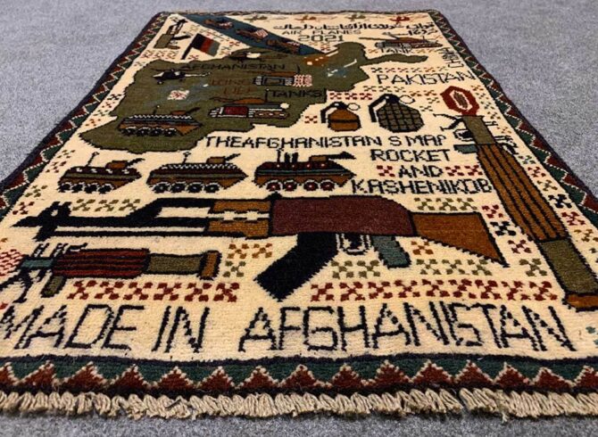 Hand Knotted Afghan War Tank A K 47 Balouch Pictorial Wall Hanging Wool Area Rug 3 x 2 Ft (5834 HM) - Image 3