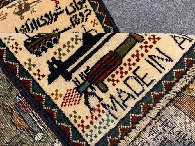 Hand Knotted Afghan War Tank A K 47 Balouch Pictorial Wall Hanging Wool Area Rug 3 x 2 Ft (5834 HM) - Image 7