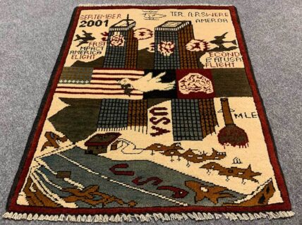 Hand Knotted Afghan War Tank A K 47 Balouch Pictorial Wall Hanging Wool Area Rug 2 x 2 Ft (5835 HM)